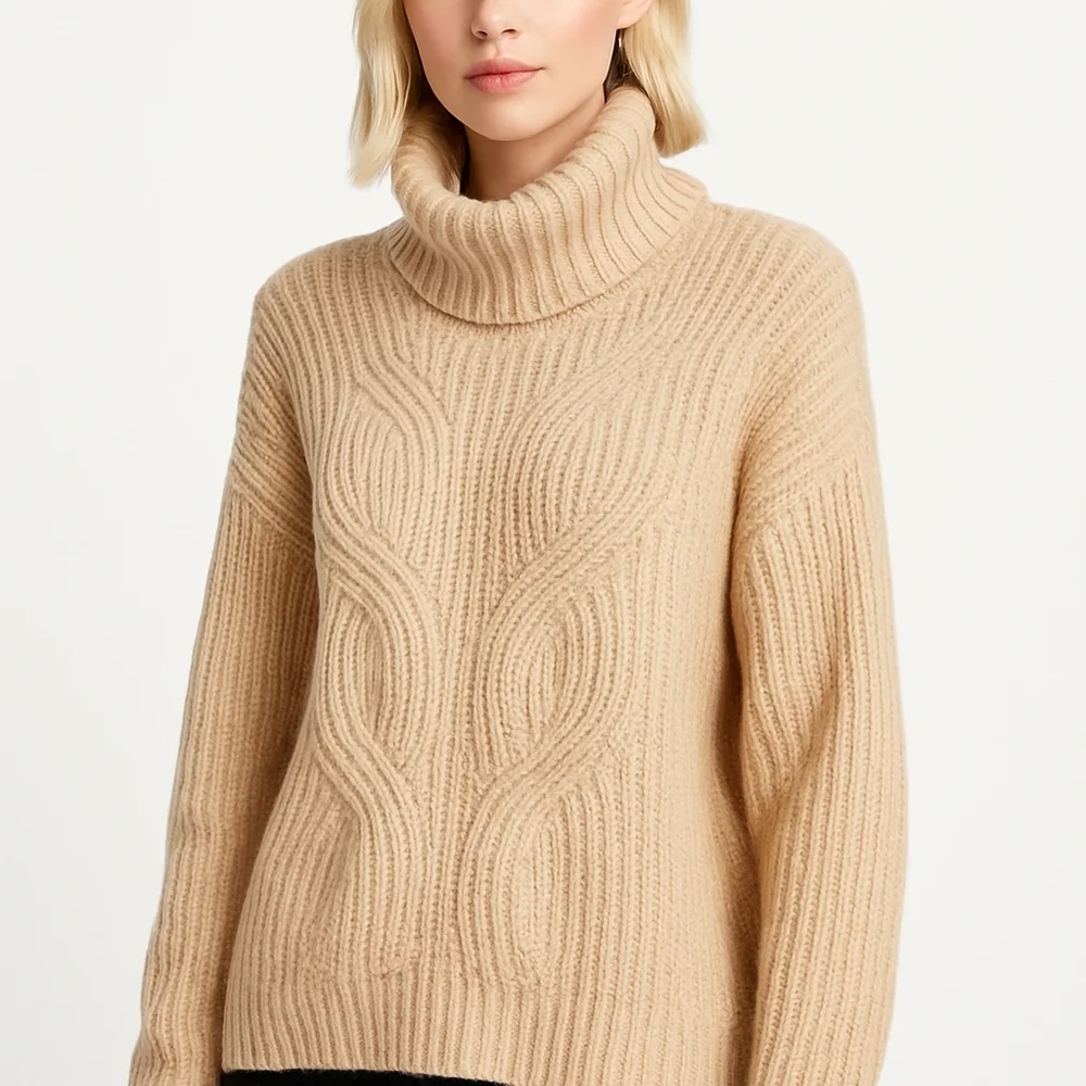 Caslon Pink Turtleneck Sweater Small Chic Cable Knit Cowl Neck New Without Tags - Picture 14 of 14